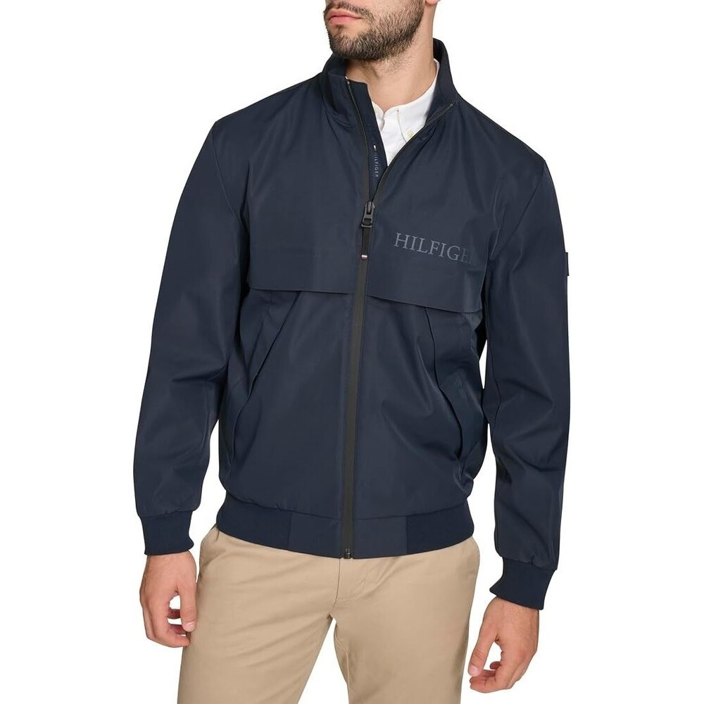 TOMMY HILFIGER Bomber Jacket Mens XL Navy Blue Tech Water Wind Resistant $175